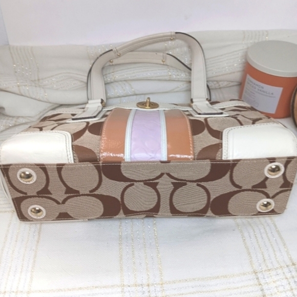 COACH  Signature Stripped TurnLock CarryAll Shoulder Bag - Picture 13 of 15